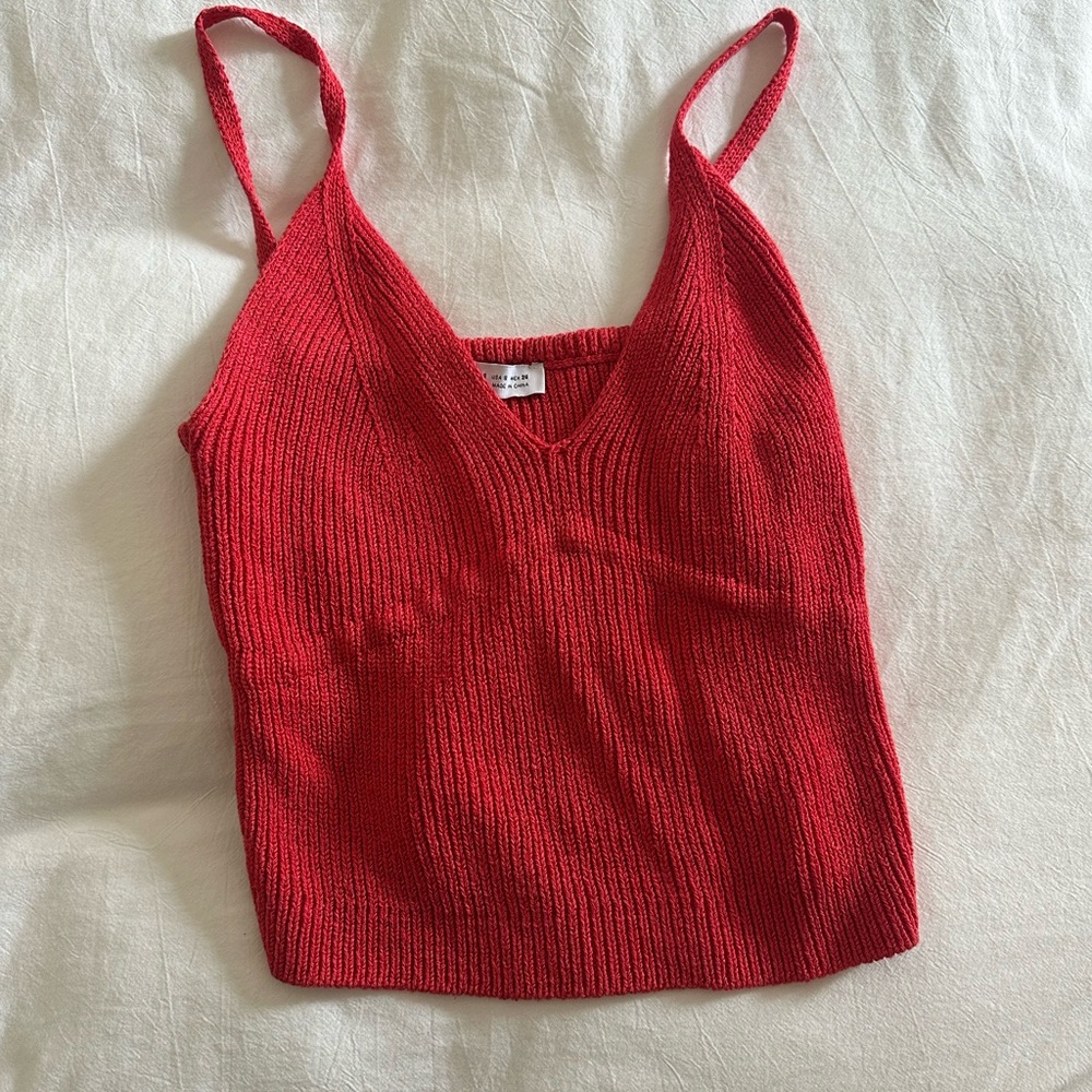 Zara Ribbed V-Neck Hot Pink Knit Cami